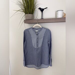 Women’s Caslon Blue Striped Long-Sleeve cotton gauze Shirt